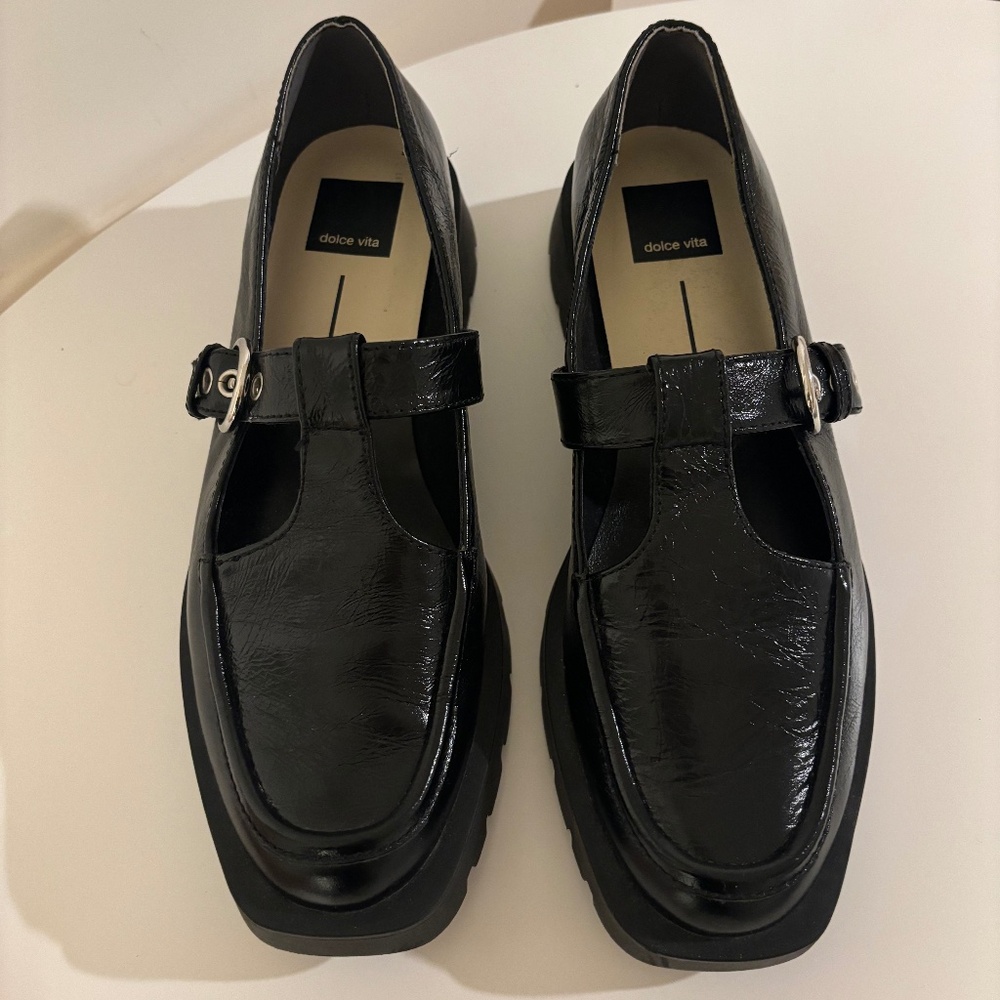 NW Dolce Vita Black Soft Leather Loafers Women's Size 7.5